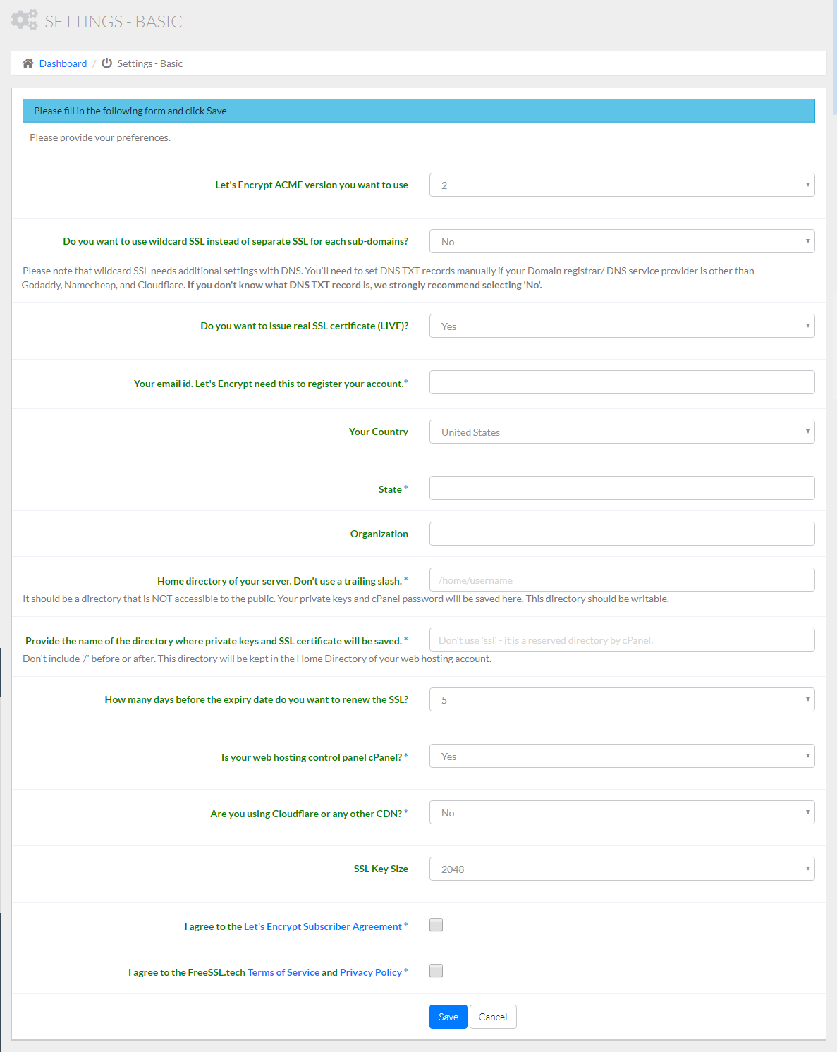 Automatically issue free Let's Encrypt SSL certificates on cPanel shared hosting images/26-emitir-certificados-gratuitos-lets-encrypt-automaticamente-cpanel/27-free-ssl-certificate-app-basic-settings.png